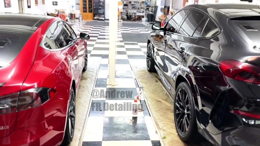car detailing of two cars showcasing ceramic coating
