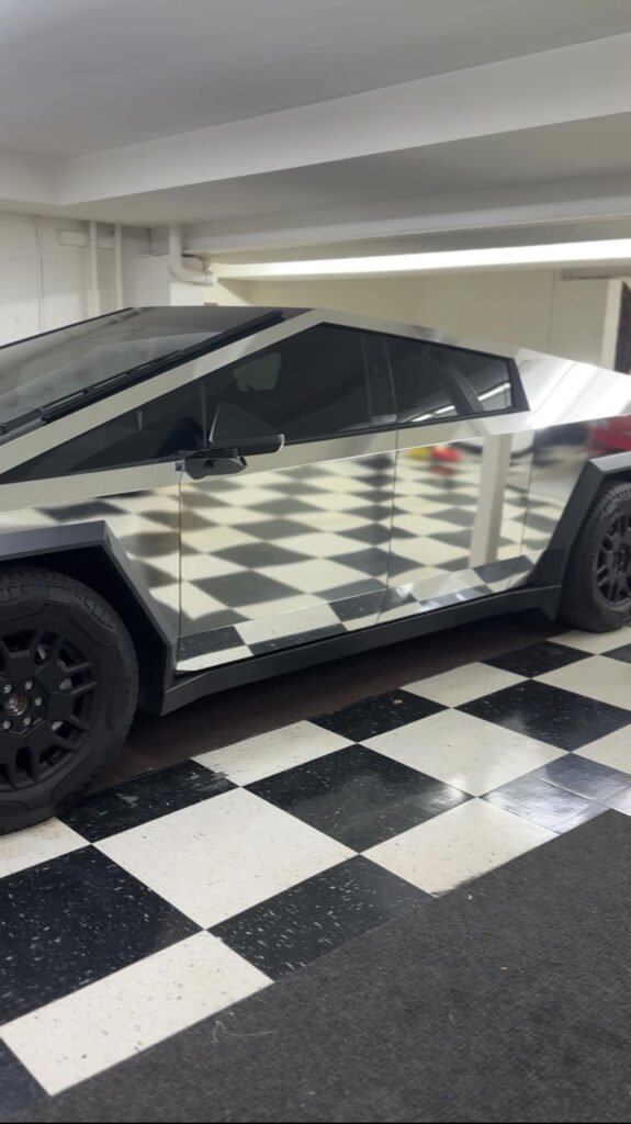 exterior detailing of a chrome cyber truck