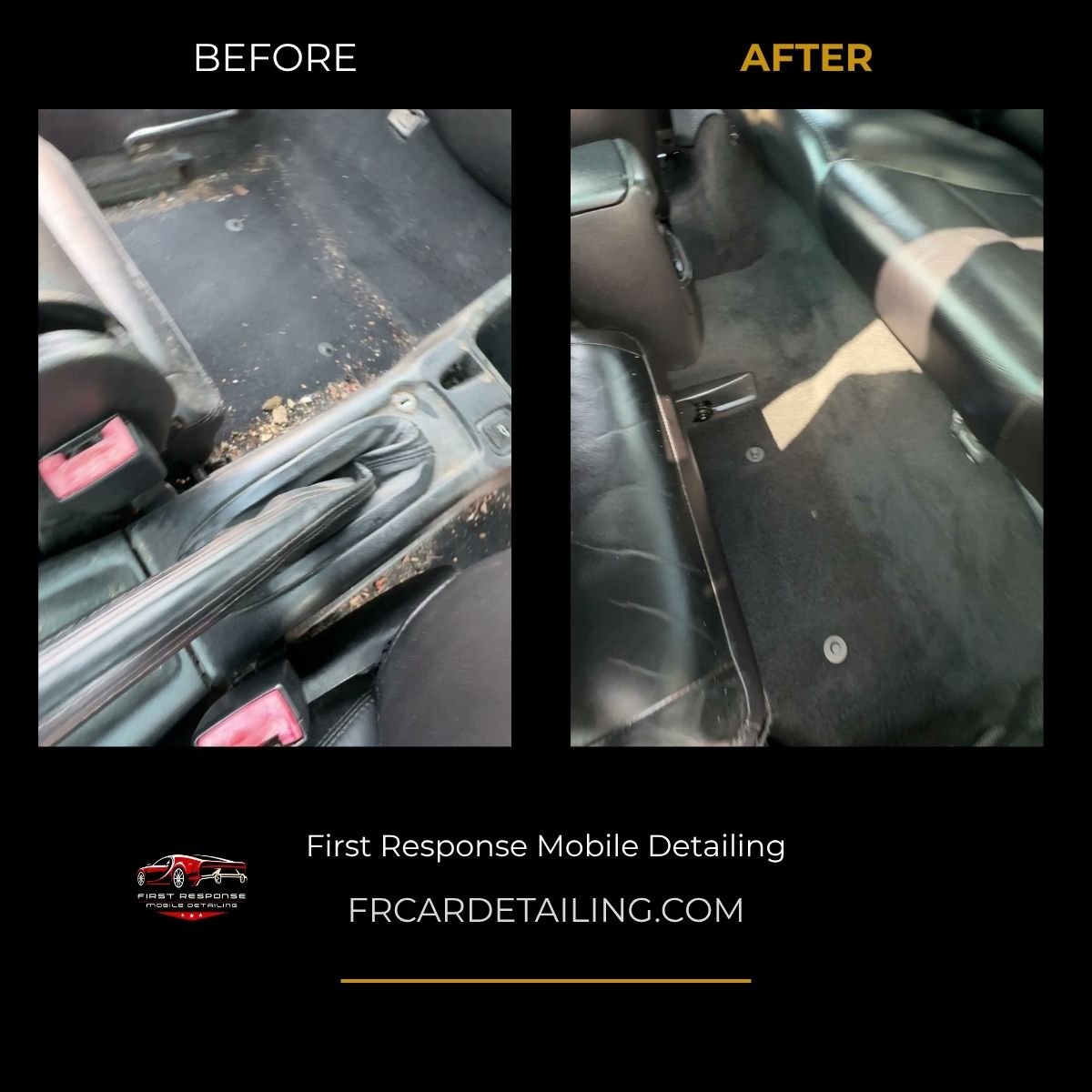 Before and after professional interior car detailing in Connecticut